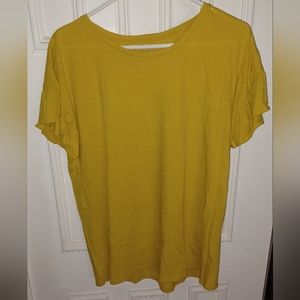Loft Gold Blouse T-shirt Top Ruffle Short Sleeve